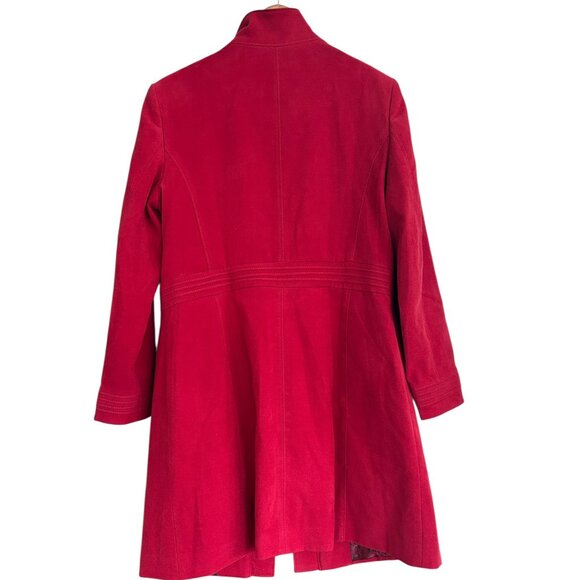 Per Una Cherry‎ Red Winter Coat Sz 14 Brushed Velvet Preppy Satin Twee 3/4 Bold - Picture 3 of 13